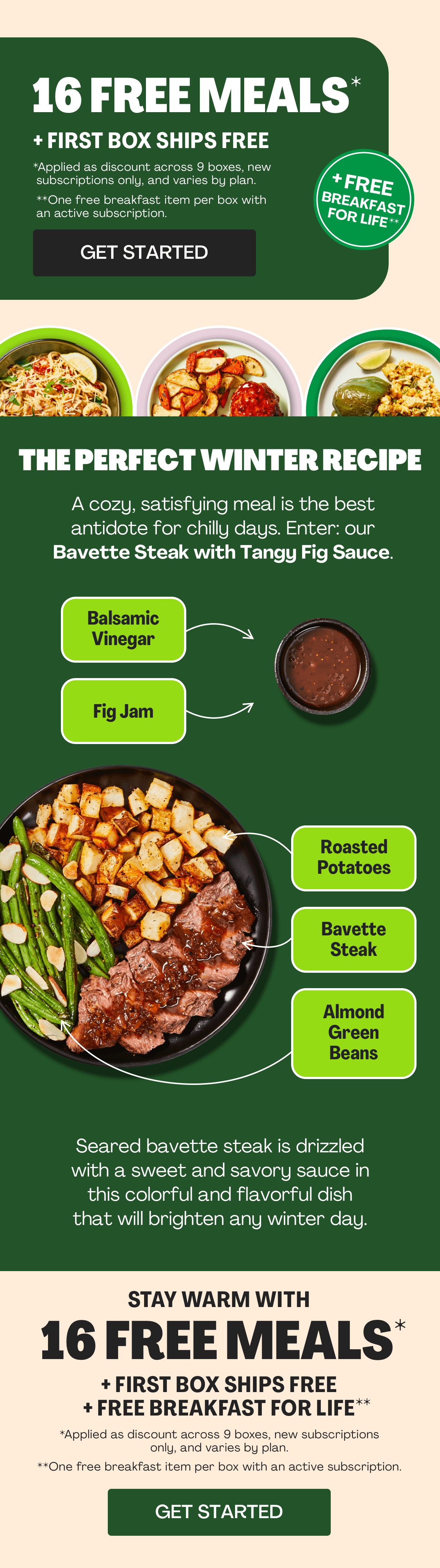 Get 16 FREE MEALS + FIRST BOX SHIPS FREE + FREE BREAKFAST FOR LIFE!