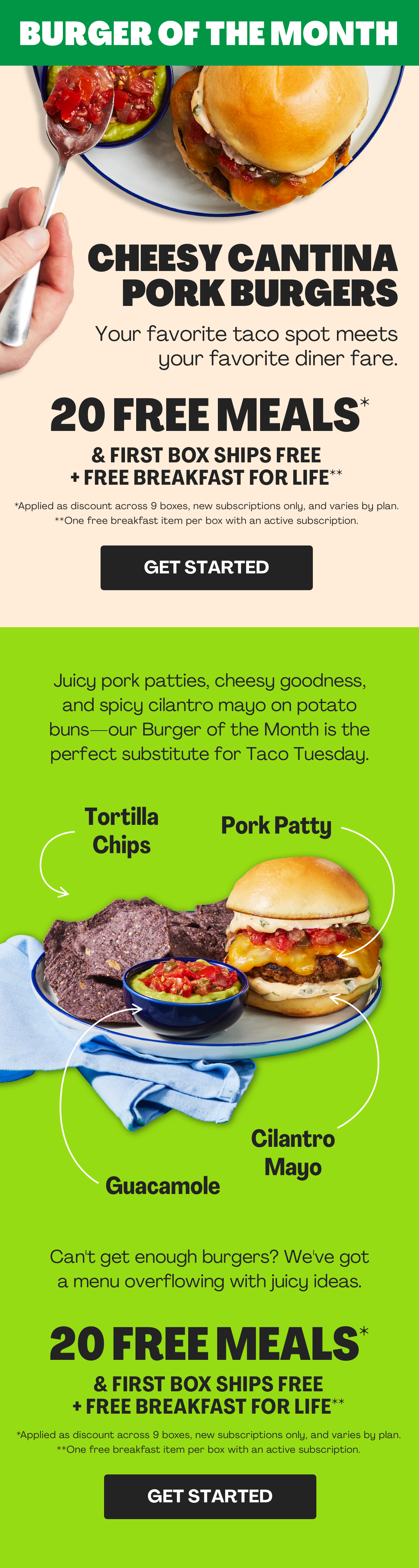 Get 20 FREE MEALS + FIRST BOX SHIPS FREE + FREE BREAKFAST FOR LIFE!