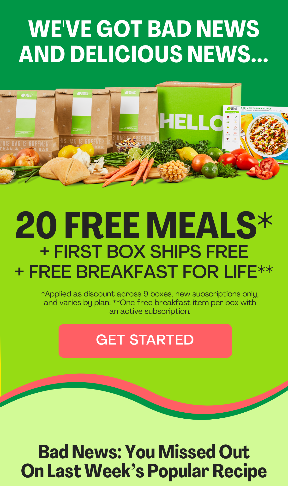 We've got bad news and delicious news...  Get 16 FREE MEALS + FIRST BOX SHIPS FREE PLUS 3 SURPRISE GIFTS