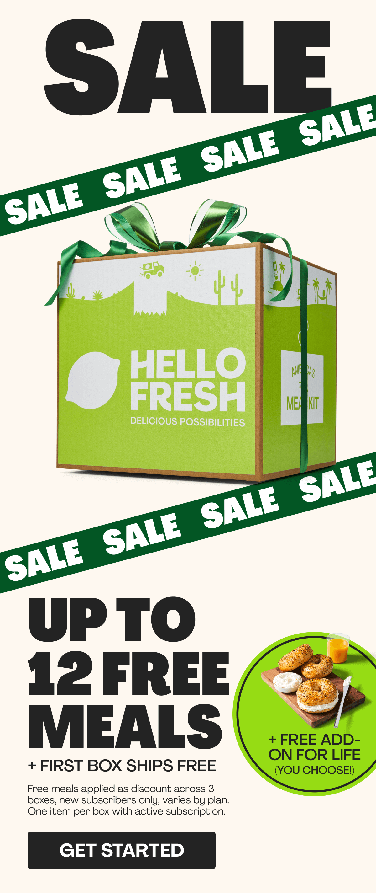 Get up to 12 FREE MEALS  + First Box Ships FREE + FREE add-on for LIFE!