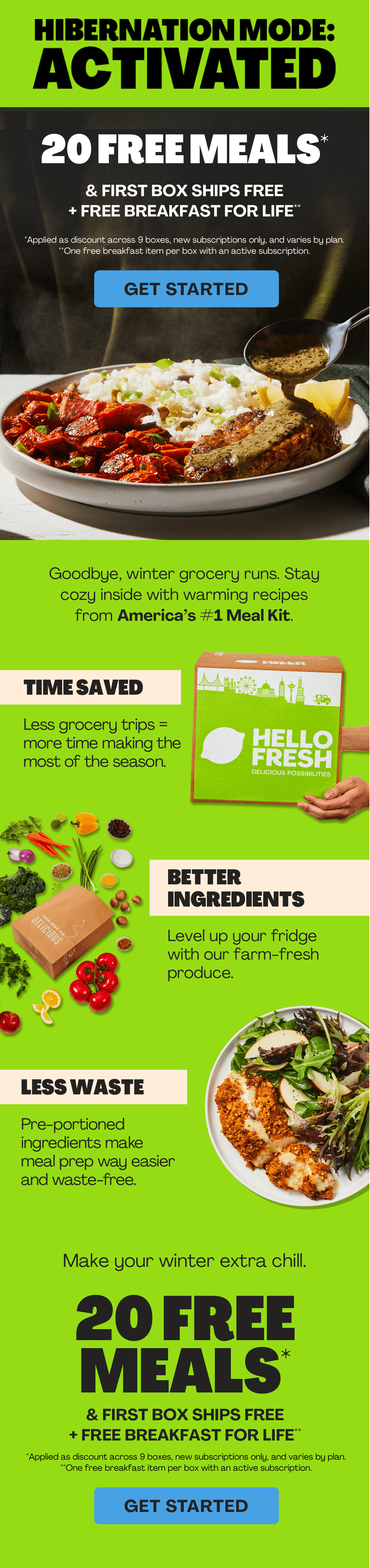 Get 20 FREE MEALS + FIRST BOX SHIPS FREE + FREE BREAKFAST FOR LIFE!