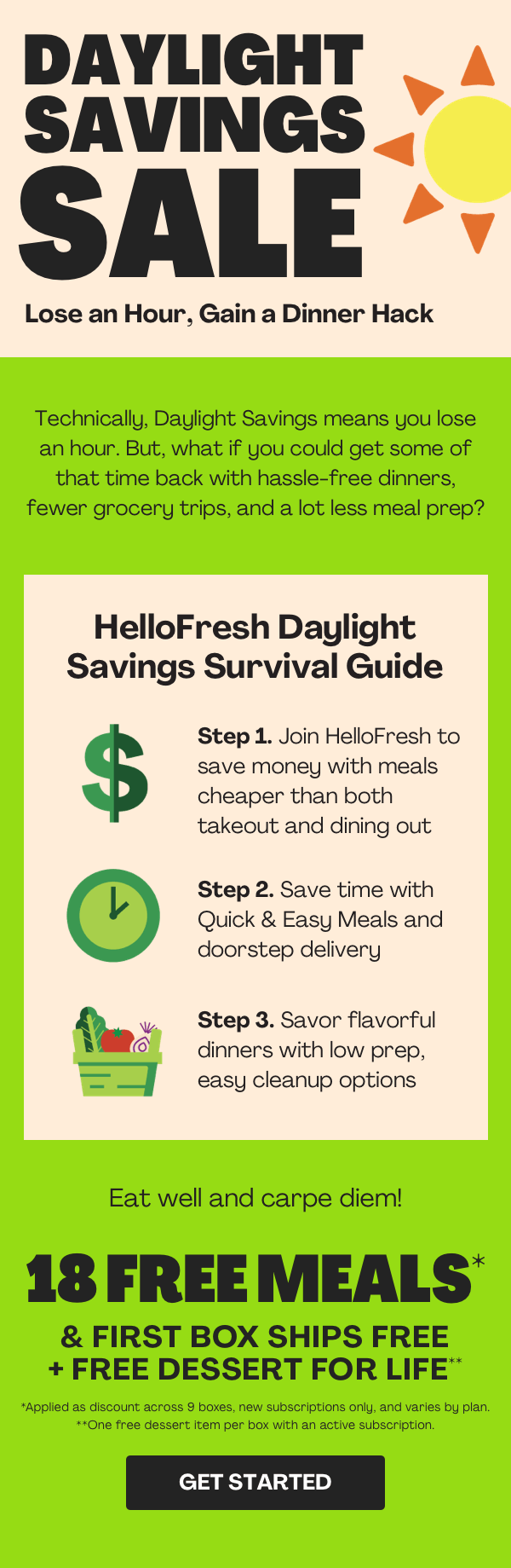 GET 18 FREE MEALS + FIRST BOX SHIPS FREE + FREE DESSERT FOR LIFE!