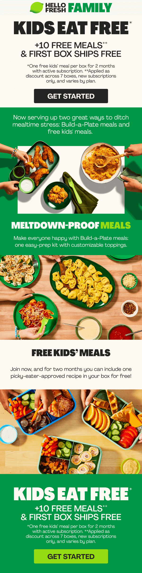 Get 10 FREE MEALS* + FIRST BOX SHIPS FREE + KIDS EAT FREE**