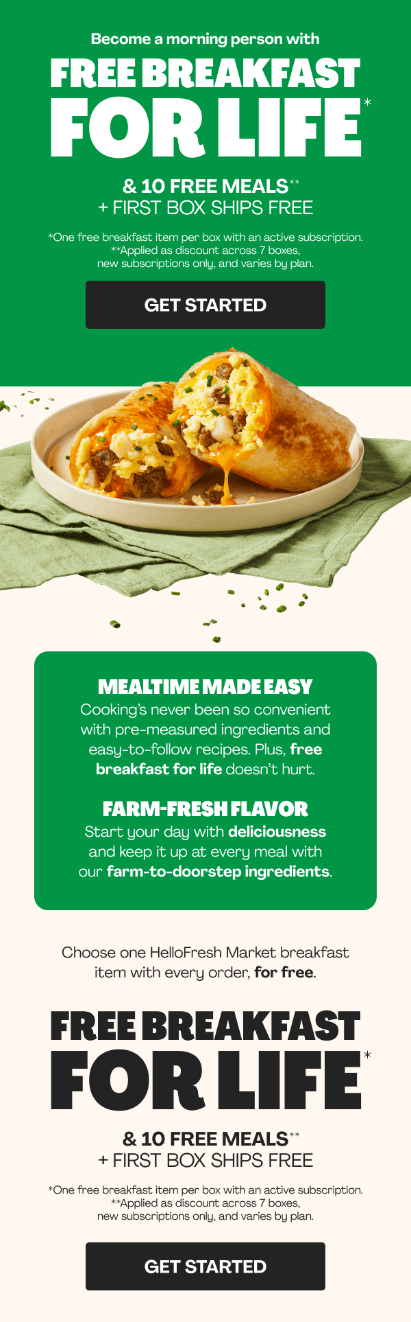 Get 10 FREE MEALS + FIRST BOX SHIPS FREE + FREE BREAKFAST FOR LIFE