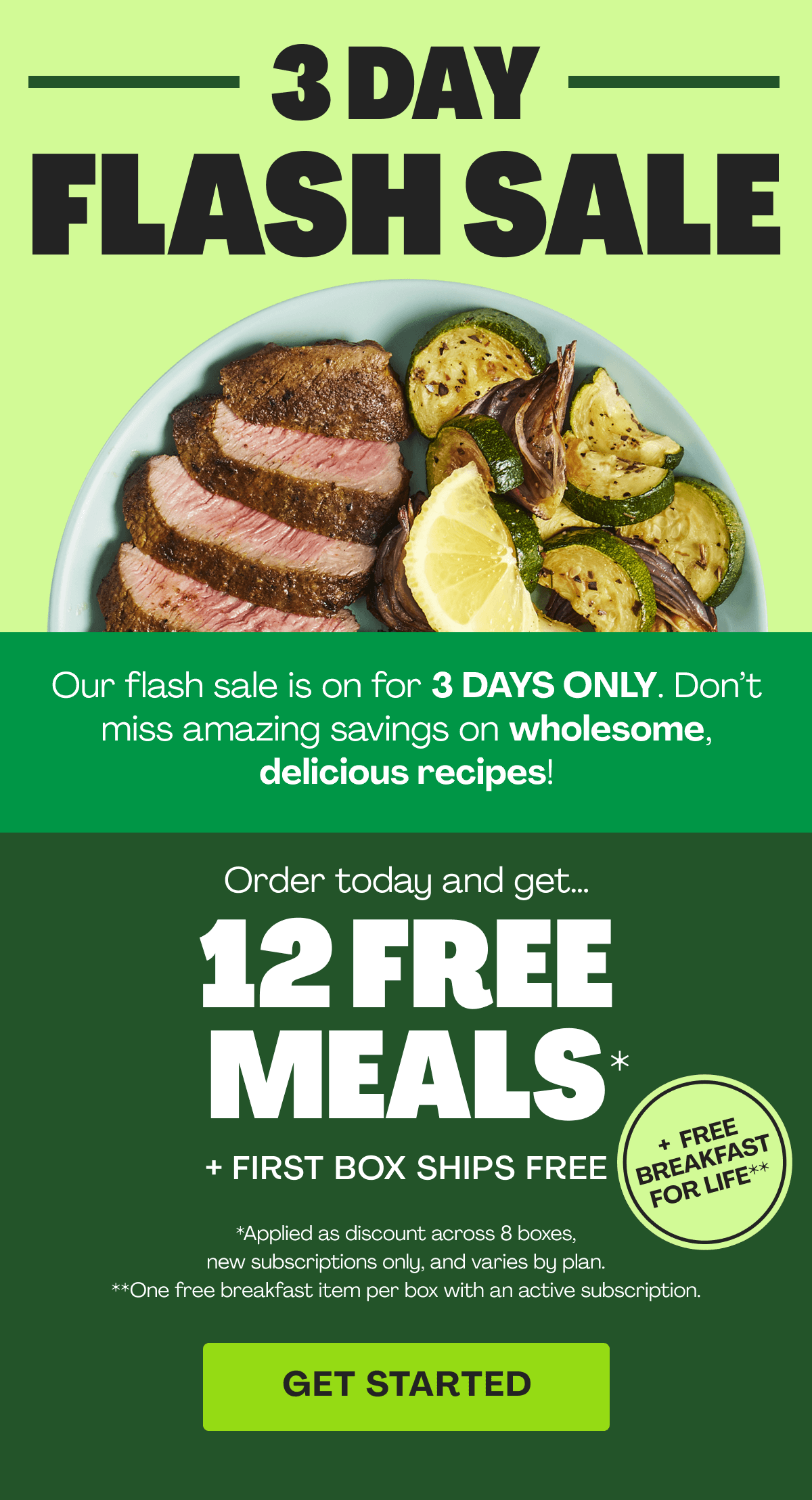 Get 12 FREE MEALS + FIRST BOX SHIPS FREE + FREE BREAKFAST FOR LIFE