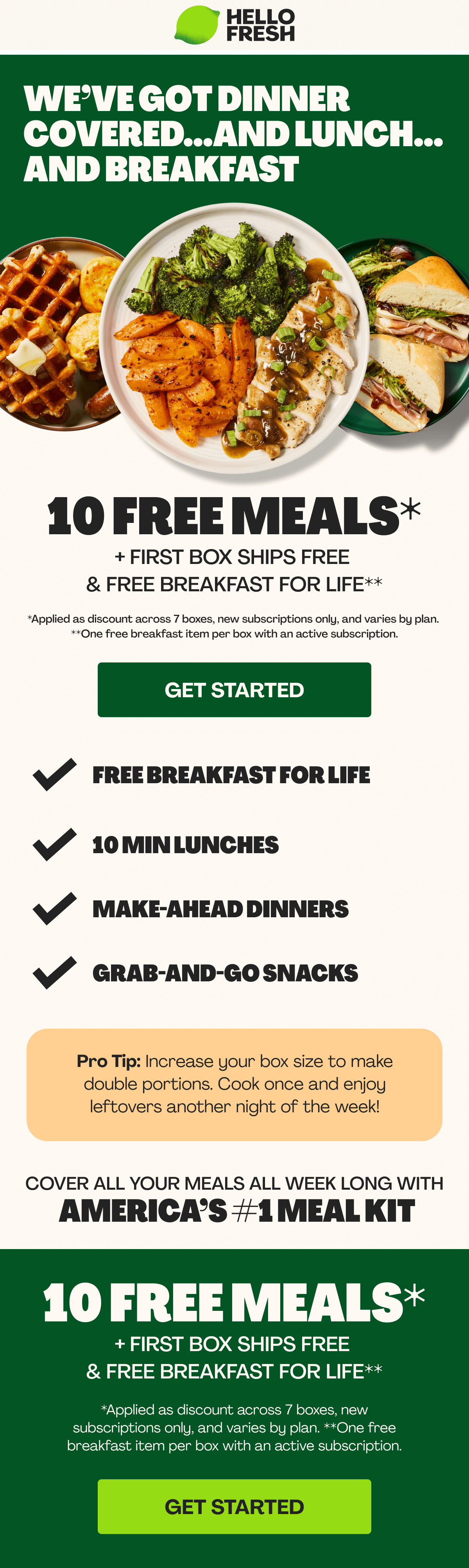 Get 10 FREE MEALS + FIRST BOX SHIPS FREE + FREE BREAKFAST FOR LIFE