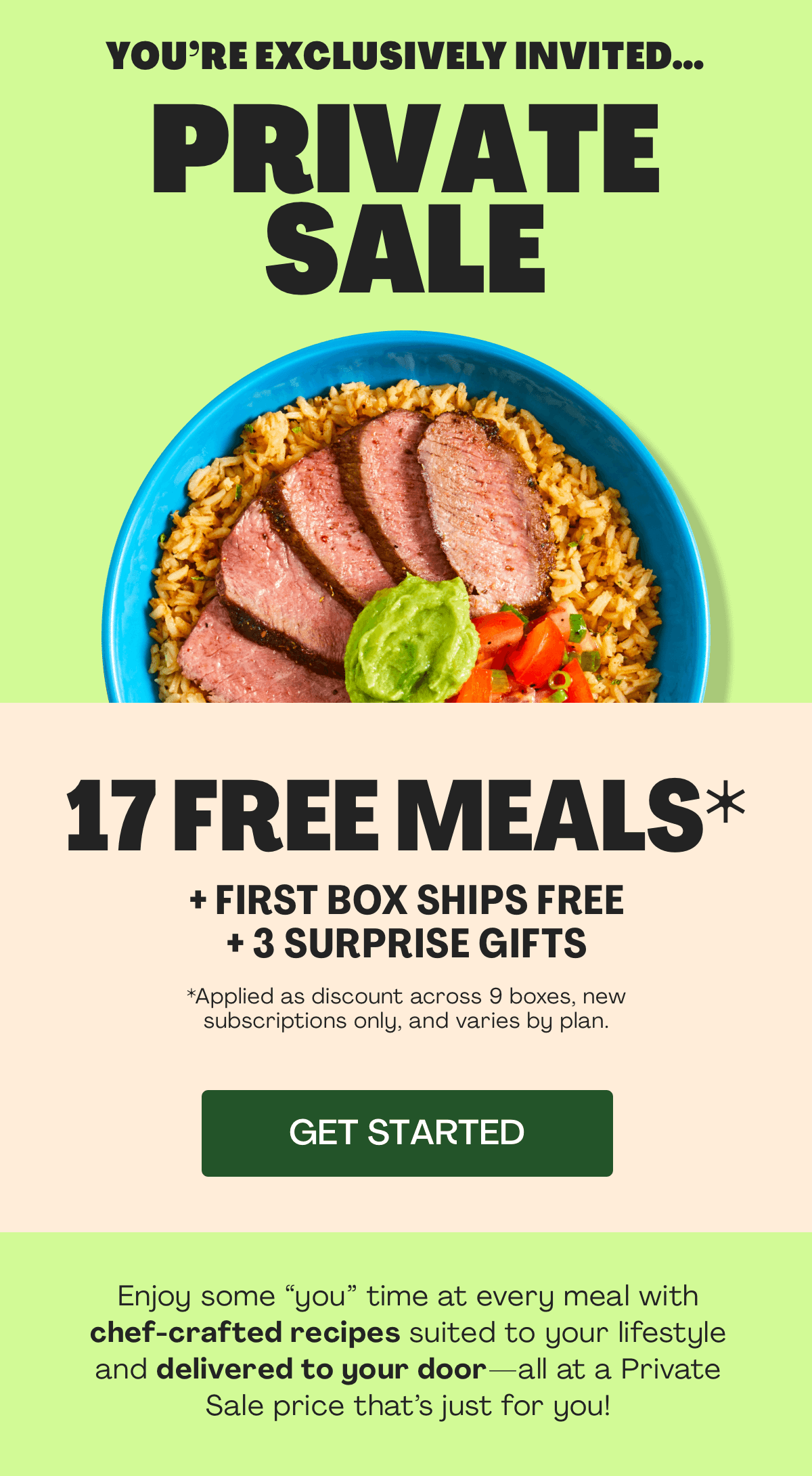 Get 17 FREE MEALS + FIRST BOX SHIPS FREE + 3 SURPRISE GIFTS!