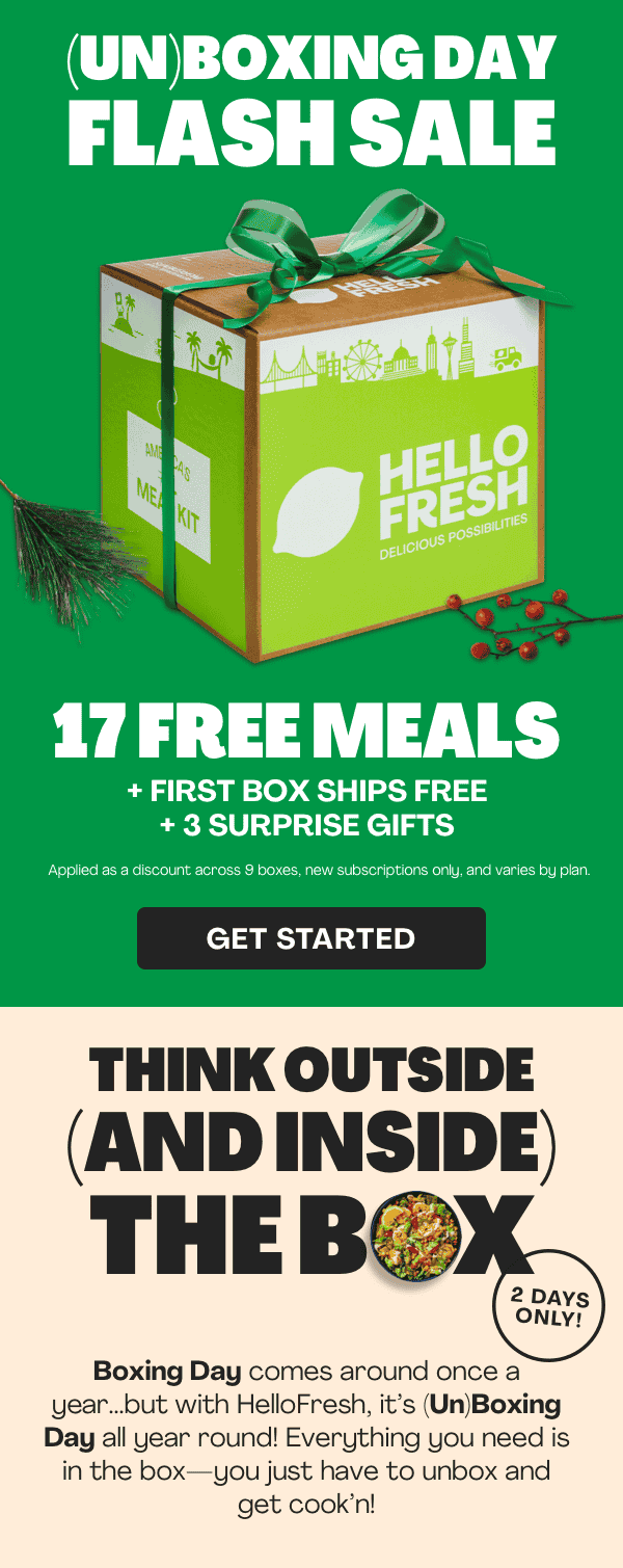 Get 17 FREE MEALS + FIRST BOX SHIPS FREE + 3 SURPRISE GIFTS! Boxing Day Flash Sale is here!